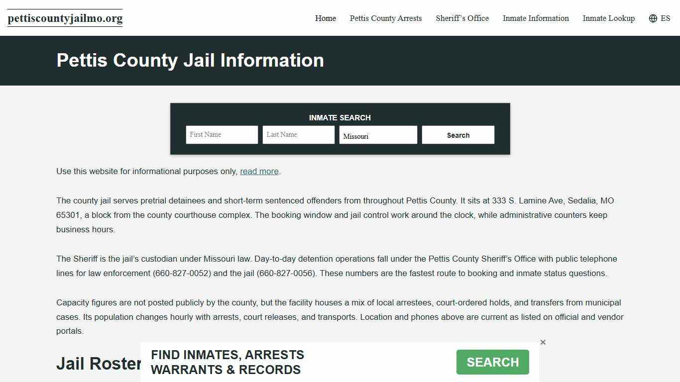 Pettis County, MO Jail Roster, Inmate Info