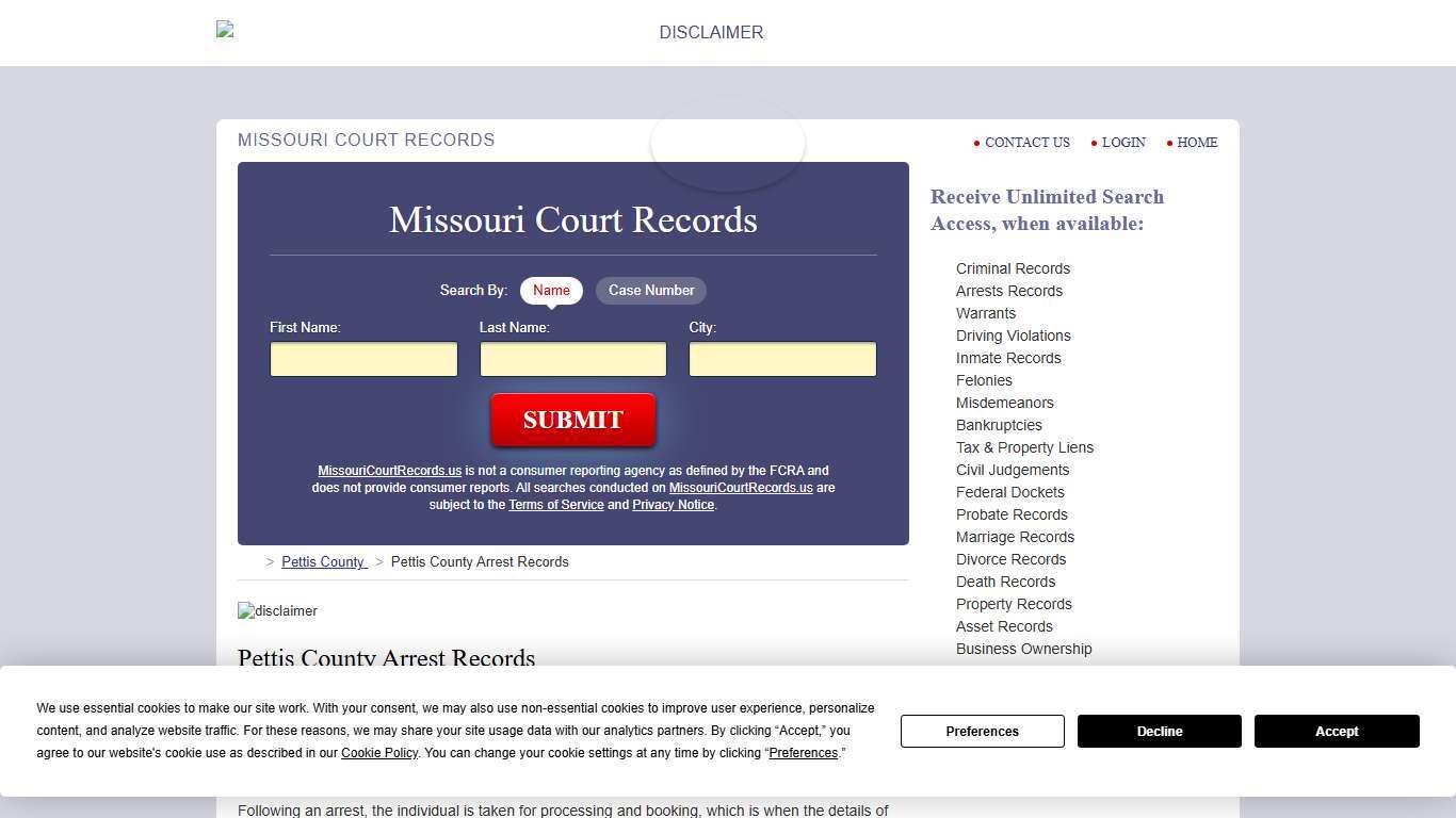 Pettis County Arrest Records | MissouriCourtRecords.us