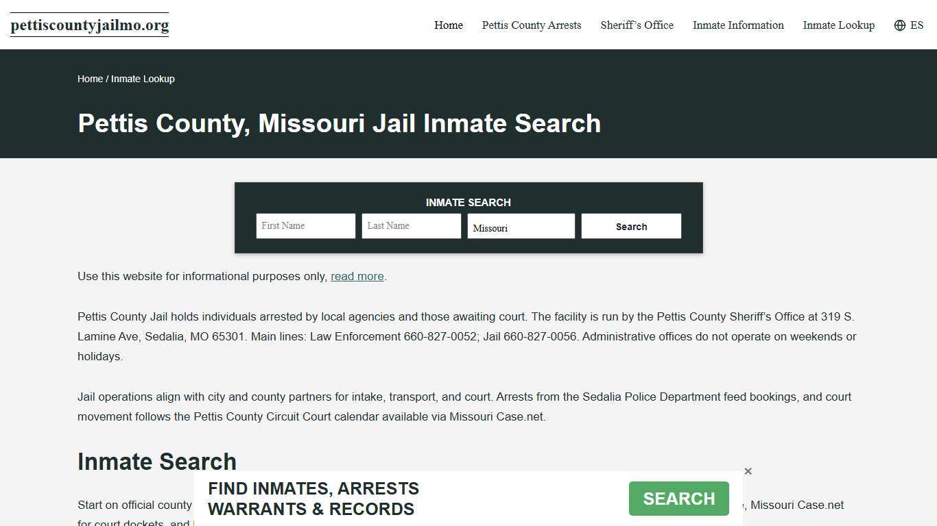 Pettis County, MO Incarcerated Records Lookup