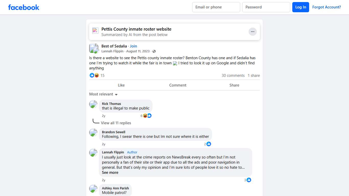 Best of Sedalia | Is there a website to see the Pettis county inmate roster | Facebook