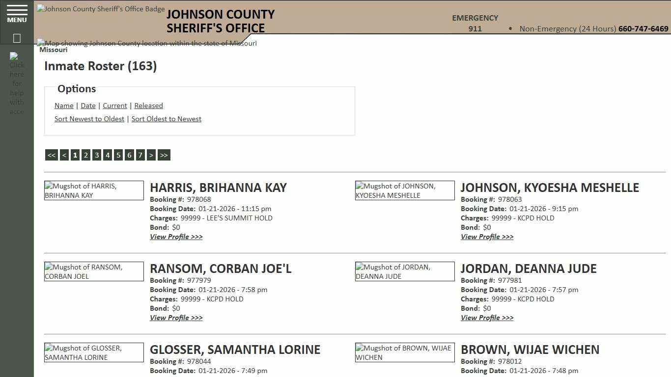 Inmate Roster - Current Inmates Booking Date Descending - Johnson County Sheriff MO